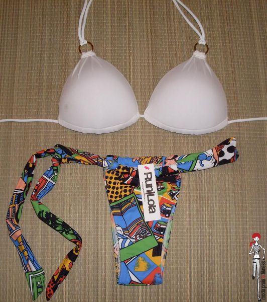 Cortininha com bojo branco e tanga cartoons
