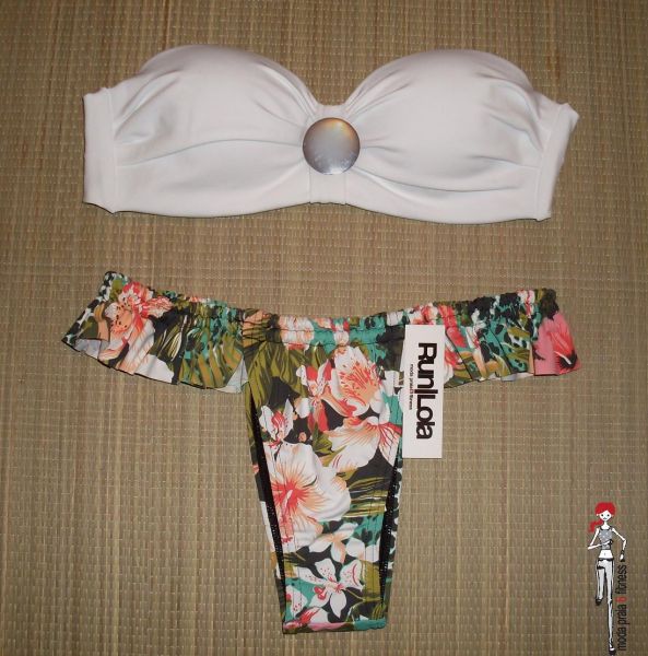 Bojo branco com tanga florida com preto